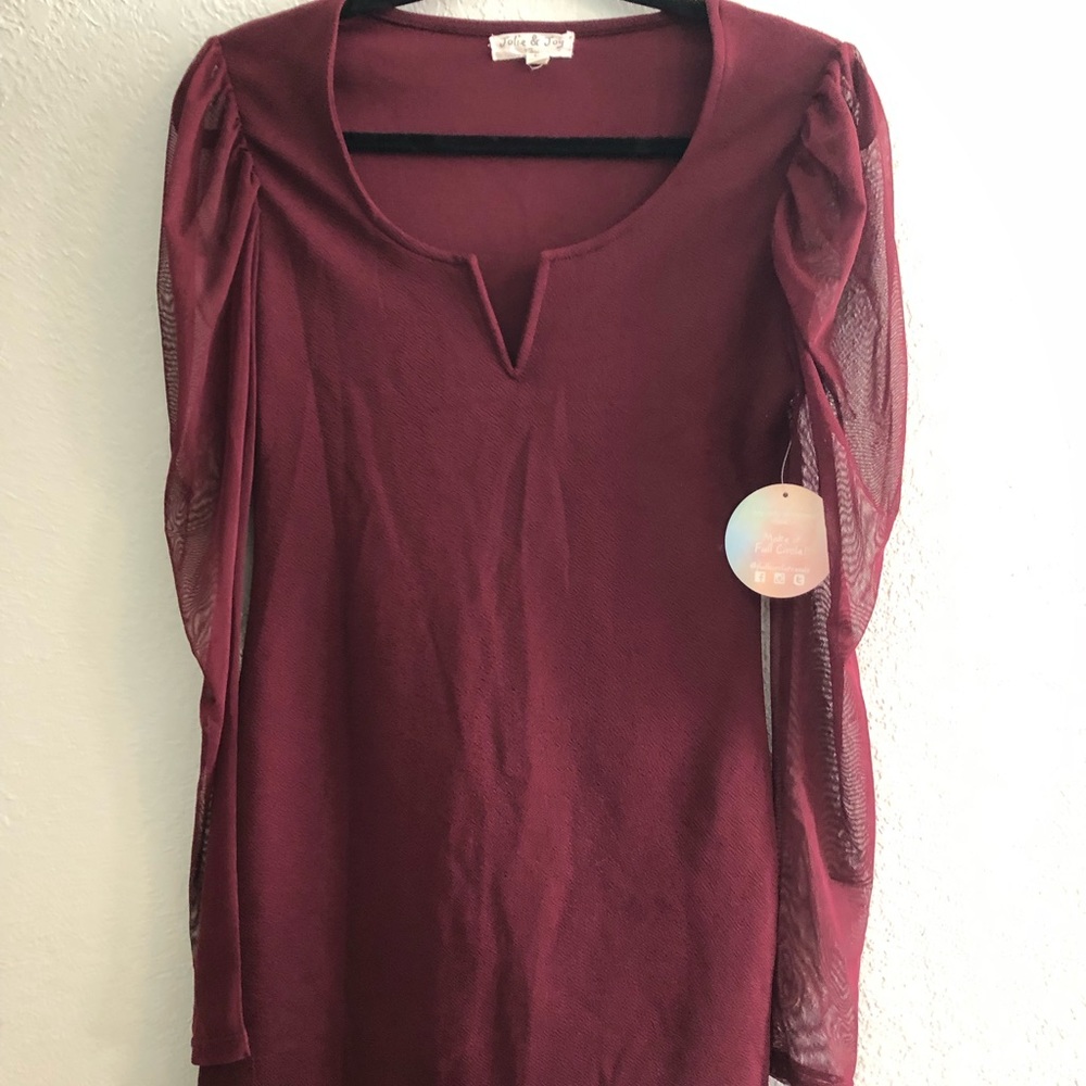 New Maroon v cut long sleeve dress size large